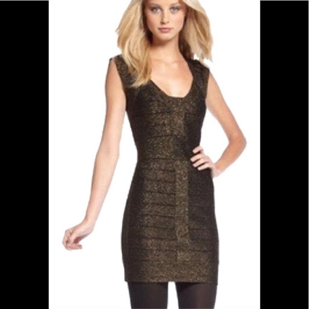 French connection gold/black bandage dress